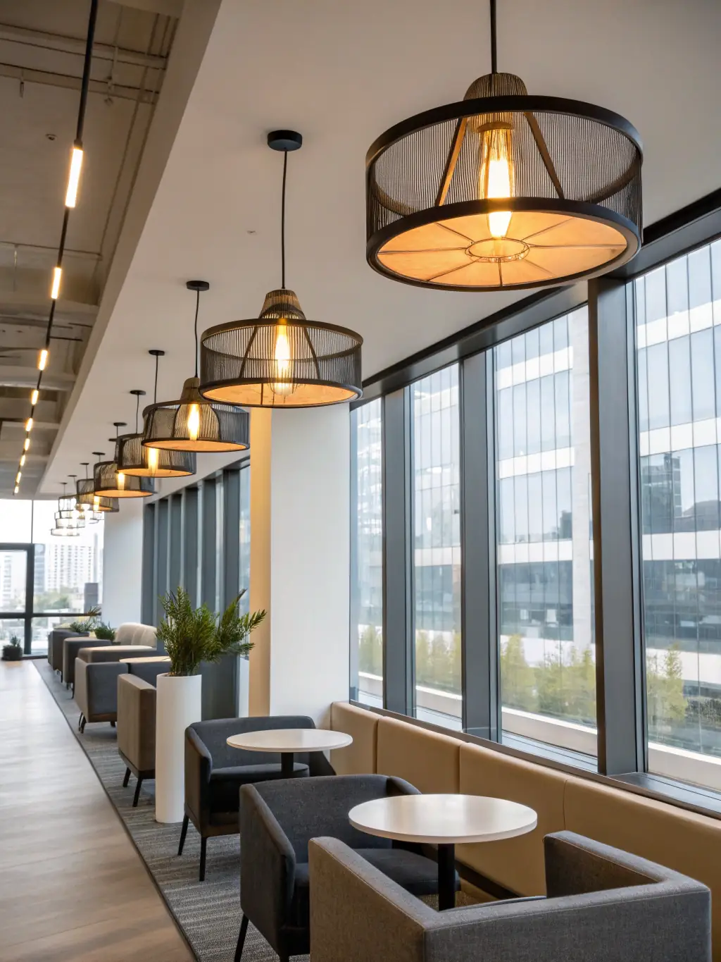 A well-lit modern office space with LED lighting, demonstrating Voltix's lighting solutions service.